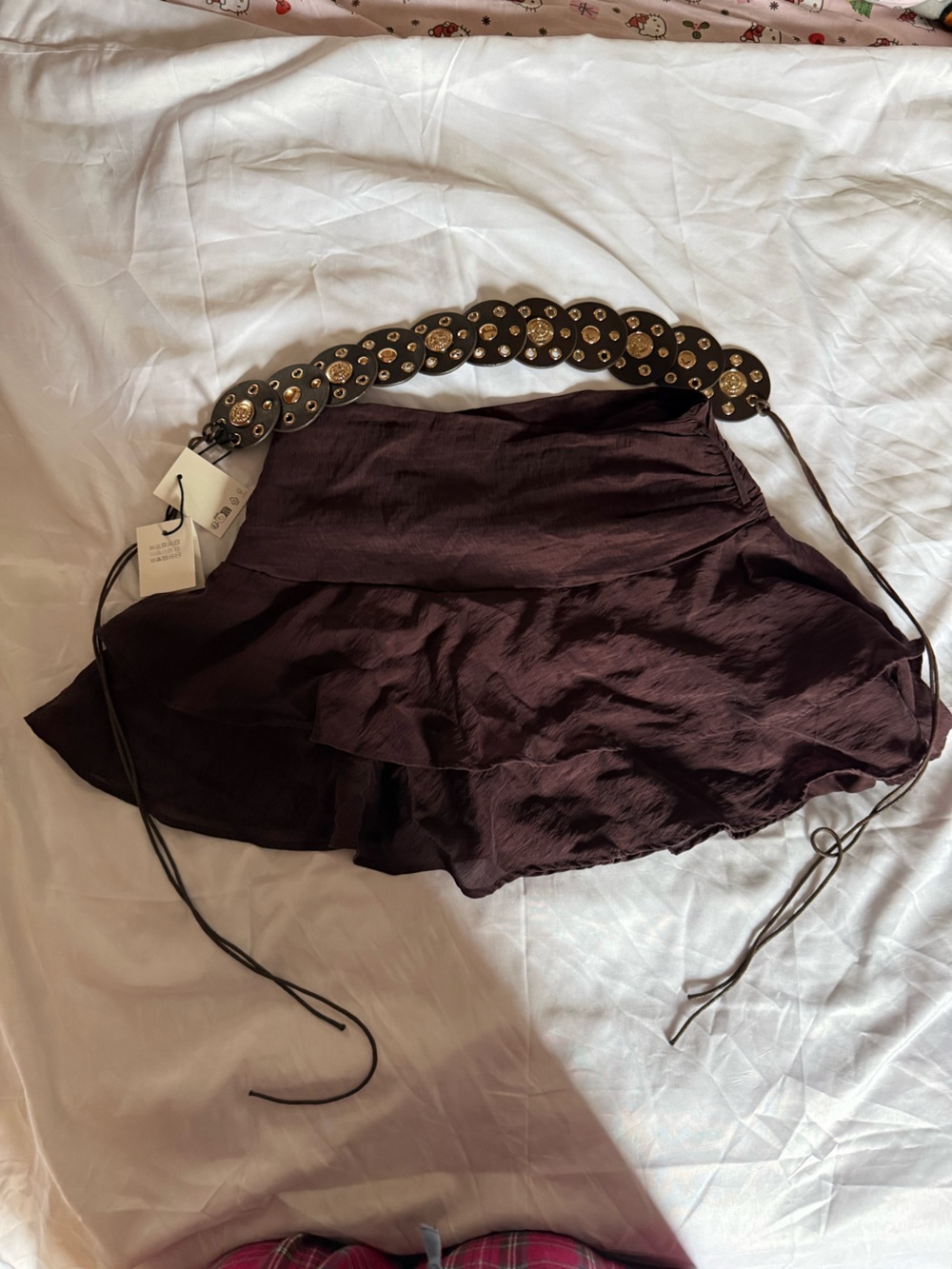 Zara Dark Burgundy Mini Skirt with Studded Belt